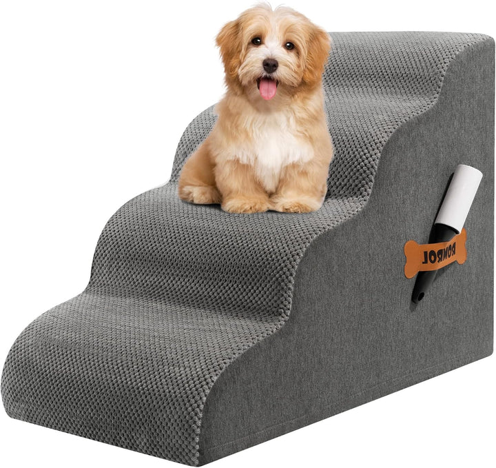 Dog Stairs Ramp for Beds Couches, 15.7” H 33D Extra Wide Pet Steps with Durable Non-Slip Waterproof Fabric Cover, Dog Slope Stairs for Small Dogs and Cats or Pets Friendly, 3-Tiers, Grey