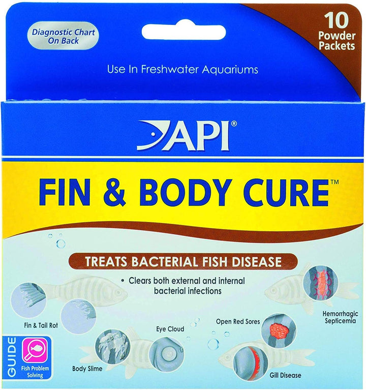 2 Pack of Fin and Body Cure Freshwater Fish Medication Powder for Treatment of Bacterial Diseases, Treats Body Slime, Eye Cloud, Fin and Tail Rot, and Gill Disease (10-Count) (2 Items)