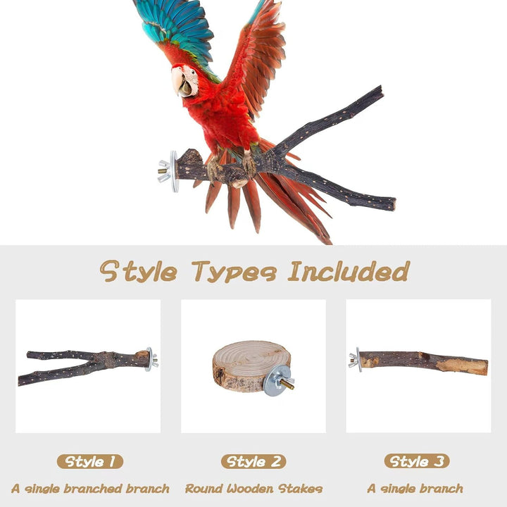 8 Pieces Bird Perch Natural Wooden Parrot Perch Stand Fork Toys Hanging Multi-Branch Perches Platform Hammock Swing Toy for Macaws, Small Parakeets, Conures, Budgies, Finches (A-Color, Mix)