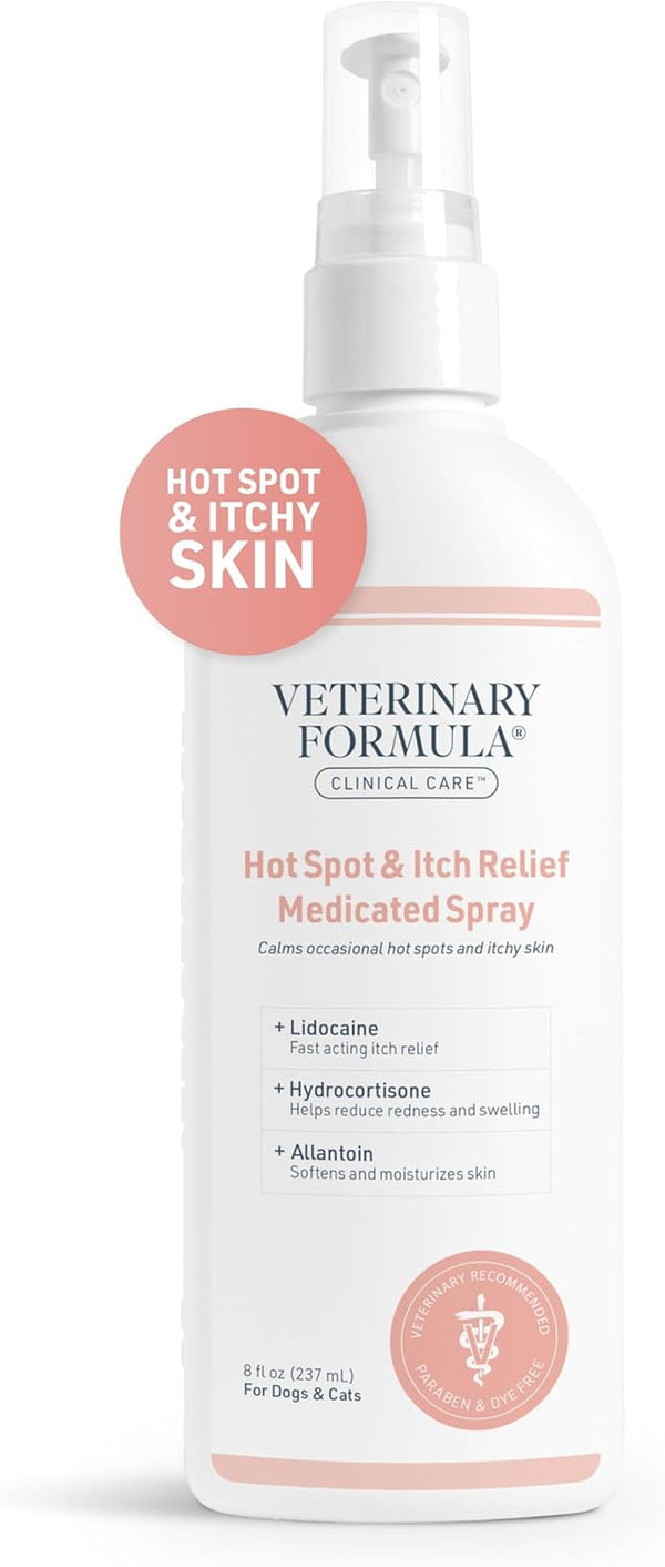 Clinical Care Hot Spot & Itch Relief Medicated Spray, 8Oz – Easy to Use Spray for Dogs & Cats – Helps Alleviate Sensitive Skin, Scratching, and Licking of Coat (1 Pack)