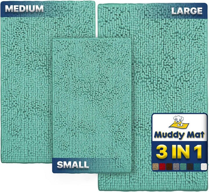 ® Pack of 3 Highly Absorbent Microfiber Dog Door Mat and Pet Rug, Non Slip Thick Washable Area Mat Soft Chenille for Kitchen Bathroom Bedroom and Outdoor - Grey Small, Medium & Large