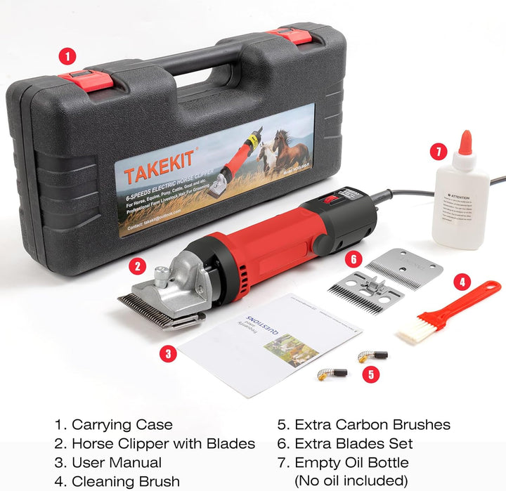 Horse Clippers, 600W Professional Heavy Duty Horse Body Clippers, 6-Speeds Large Livestock Clippers for Body Clipping Horse Equine Cattle and Thick Coat Animals, with One Set of Extra Blades