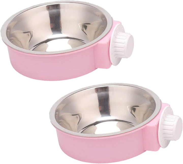 2Pcs Pets Lightweight Stainless Steel Bowl,Removable Stainless Steel Pet Hanging Food Water Feeder Bowl Cage Coop Cup for Puppy Medium Dog Cat Rabbit Ferret Bird Gunea Pigs (Gray, S)