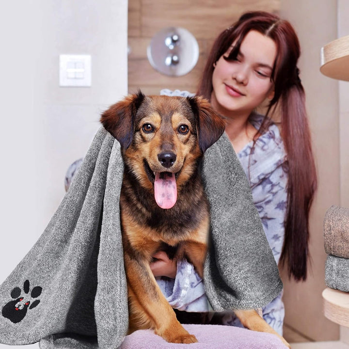 Dog Towels for Drying Dogs - Pack of 2 - Super Absorbent Soft Microfiber Pet Bath Grooming Towel for Dogs Cats and Other Pets (M-36" * 28", Grey and Brown )