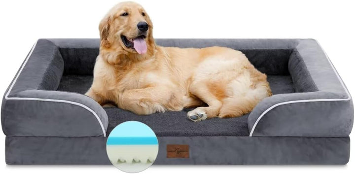 Orthopedic Dog Bed for Extra Large Dogs 42X30 Inch, Waterproof Supportive Egg Crate Foam XL Pet Bed with Removable Bolsters, Dog Couch with Washable Cover & Non-Slip Bottom, Grey