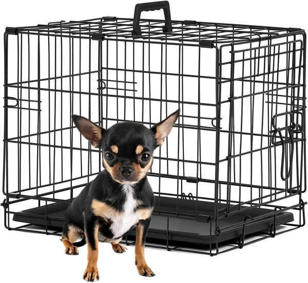 | Dog Crate | 18" | Black | Foldable Metal Kennel with Single Doors, Secure Slide-Bolt Latches, Leakproof Tray | Portable Dog Cage for Small Breeds | for Travel, Indoor & Outdoor Use