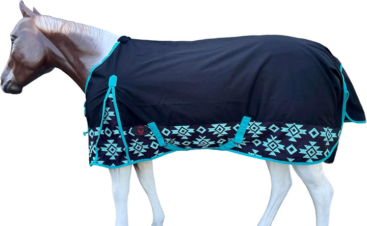 1200 Denier Horse RAIN Sheet (Waterproof/Breathable & Wind Proof Turnout Sheet) Horse Breathable RAINSHEET (Black-Turquoise, 78)