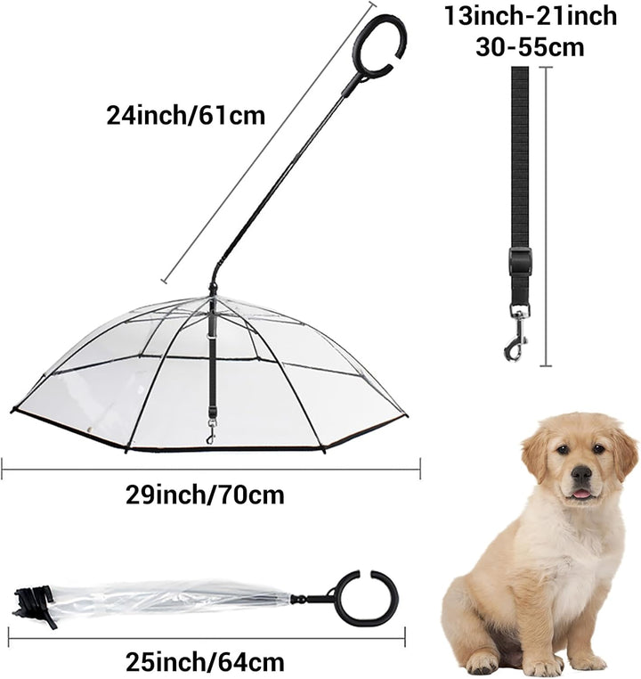 Clear Dog Umbrella for Small Dogs, Dog Umbrella Leash Keeps Dogs Dry in Rain Walking, Small Dog Rain Umbrella with Adjustable Leash, Self-Assembly