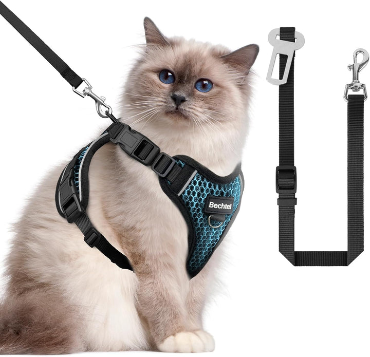Cat Harness, Cat Harness and Leash for Walking, Adjusted in Four Directions and Breathable Cat Harness for anti Escape That Can Be Fitted and Positioned, Reflective Strips Harness, Black, S