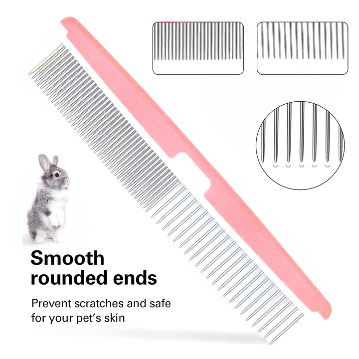 Small Animal Pet Grooming Kit with Pet Shedding Slicker Brush, Bath Massage Glove, Pet Grooming Comb, Nail Clipper Trimmer for Rabbit, Puppy, Kitten, Guinea Pig, Hamster, Ferret (Pink)