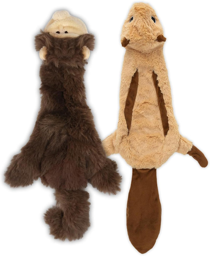 2-In-1 Stuffless Squeaky Dog Toys with Soft, Durable Fabric for Small, Medium, and Large Pets, No Stuffing for Indoor Play, Supports Active Biting and Play - 4 Figures, Small