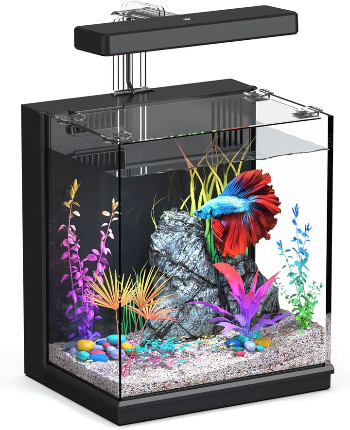 Beta Fish Tank, 2 Gallon Betta Fish Aquariums with Filter & Light, Self Cleaning Fish Tanks for Kids & Starter, Black