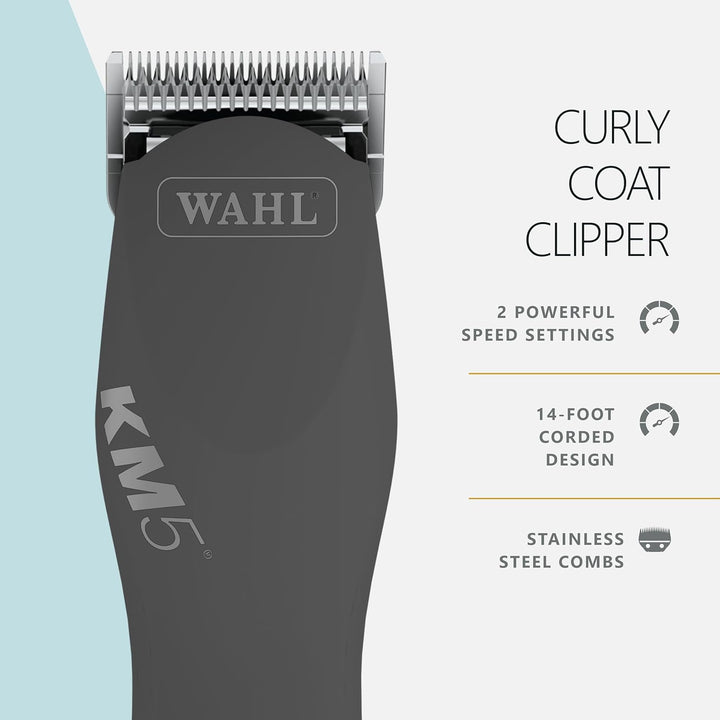 Pro Animal Curly Coat - KM 2-Speed Pro Clipper - Cat & Dog Grooming Clipper for Pet Care - Great for Poodles & Golden Doodles - Includes 2 Stainless Steel Guide Combs - Gunmetal