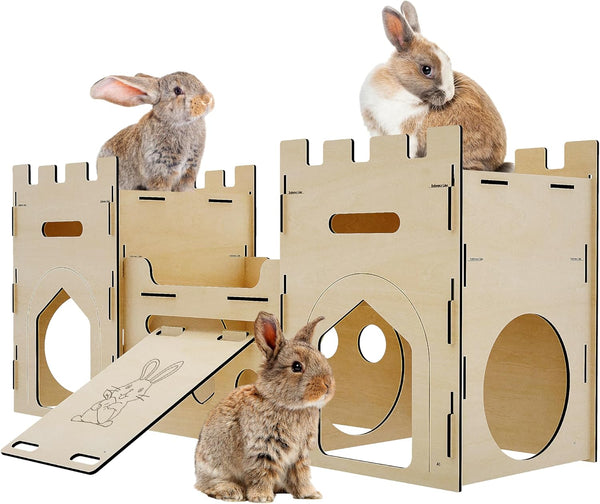 Extra Large Wooden Bunny Castle House Multistory Climbing Tower Hideout Ventilated Sturdy Habitat for Rabbit Guinea Pig Chinchilla Ferret