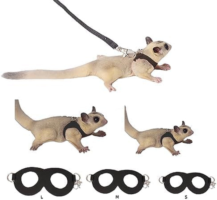 Sugar Glider Harness & Leash Set - Escape-Proof 3-Piece Adjustable Vest for Squirrels Rats Mice Mouse & Small Animals - Hamster Gerbil Walking Gear, Pet Toy Accessories, Black