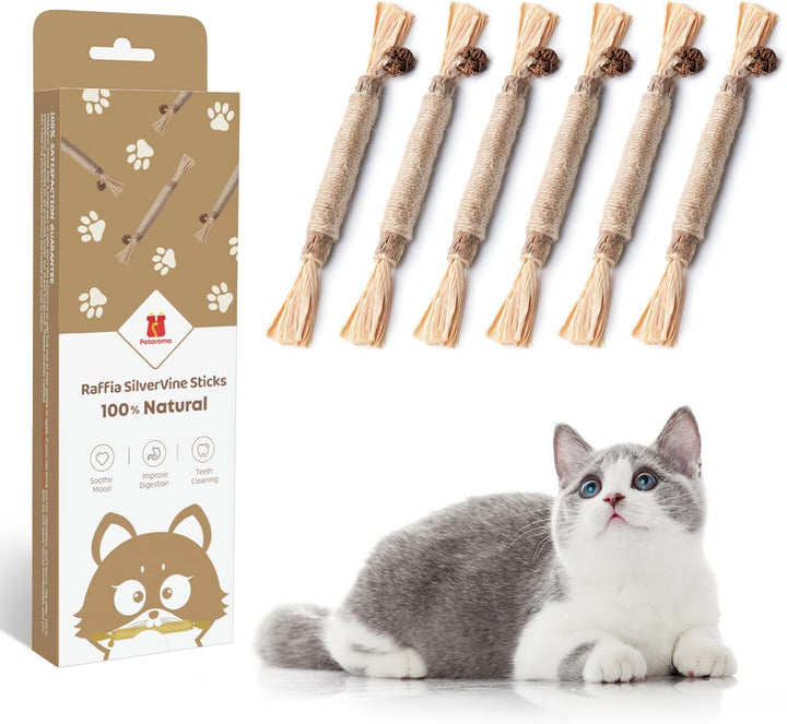 3 Pack Natural Silvervine Sticks Cat Toys, Catmint Silvervine Blend Sticks, Catnip Kittens Chew Toys Teeth Cleaning, Matatabi Dental Care Cat Treat Edible Kitty Lick Toys, Package May Vary