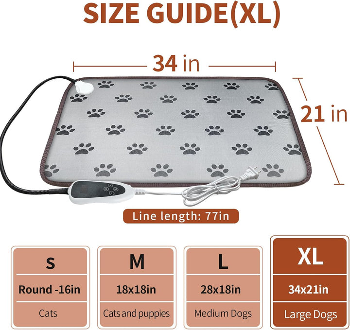 Large Dog Heating Pad 34X21In with Smart Thermostat Switch and Power Line Protection Tube,Obtained MET and UL Dual Certification,Waterproof Pet Heating Pad, Suitable for Dogs of All Ages