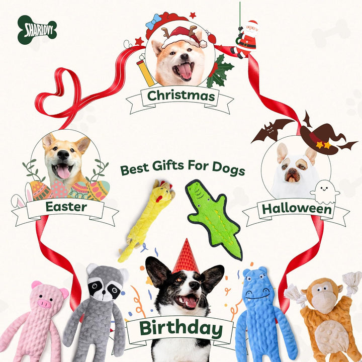 No Stuffing Dog Toys Crinkle Squeaky, Long Lasting Chews for Aggressive, Durable Plush Dog Puppy Chew Toys for Teething, with 6 Tough Layers for Small Medium Large Breed