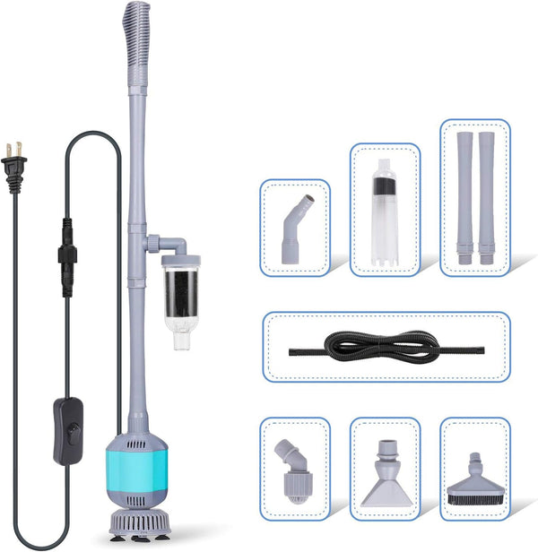 360GPH Electric Aquarium Gravel Cleaner, 5 in 1 Automatic Fish Tank Cleaning Tool Set Vacuum Water Changer Sand Washer Filter Siphon Adjustable Length 15W