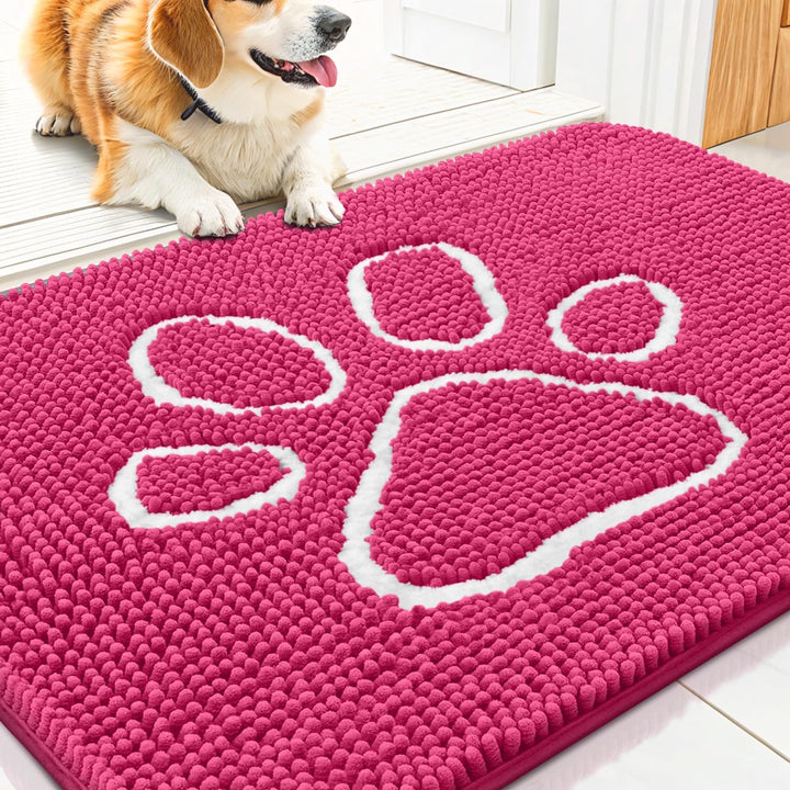 Dog Door Mat for Muddy Paws, Absorbent Dirt Trapper Non Slip Quick Dry Washable Chenille Mat for Mud Dogs, Entry Rug for Indoor and Outdoor (30X20 Inches, Grey)