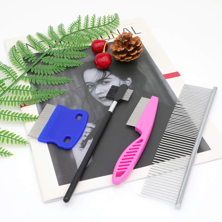 Pets Grooming Comb Kit for Small Dogs Puppies for Tear Stain Remover, 2-In-1 with round Teeth to Remove Knots Crust Mucus