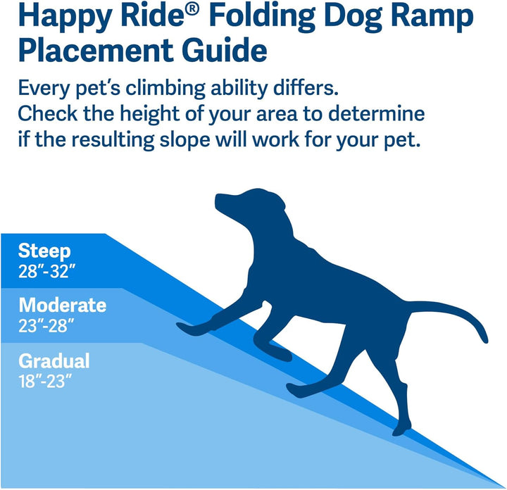 Happy Ride Folding Dog Ramp - SUV Compatible Lightweight Pet Ramp with High Traction Walking Surface - Joint Strain Protection - Secure Foldable Design for Compact Storage