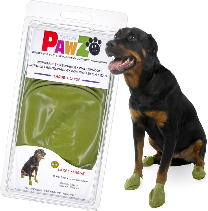 Pawz Rubber Dog Boots for Paws up to 2", 12 Pack - All-Weather Booties for Hot Pavement, Snow, Mud, and Rain - Waterproof, anti Slip Dog Socks - X-Small, Black