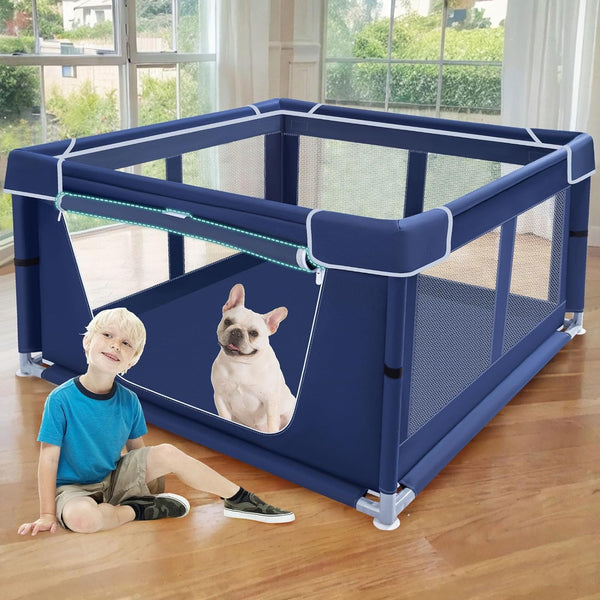 42X42X25.6 Inches Puppy Playpen with Gate, Dog Playpen for Puppies or Small Dogs, Dogfence Pet Playpen for Indoor & Outdoor, Sturdy Safety Dogpen with Thickened Fabric, High-Strength Nylon Wire Mesh