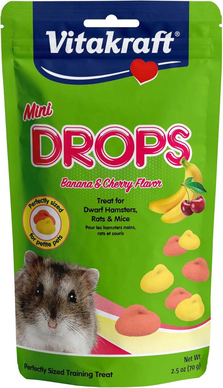 Drops Mini Banana & Cherry Flavor Dwarf Hamster, Rat, and Mouse Treat, 2.5 Oz, Multi