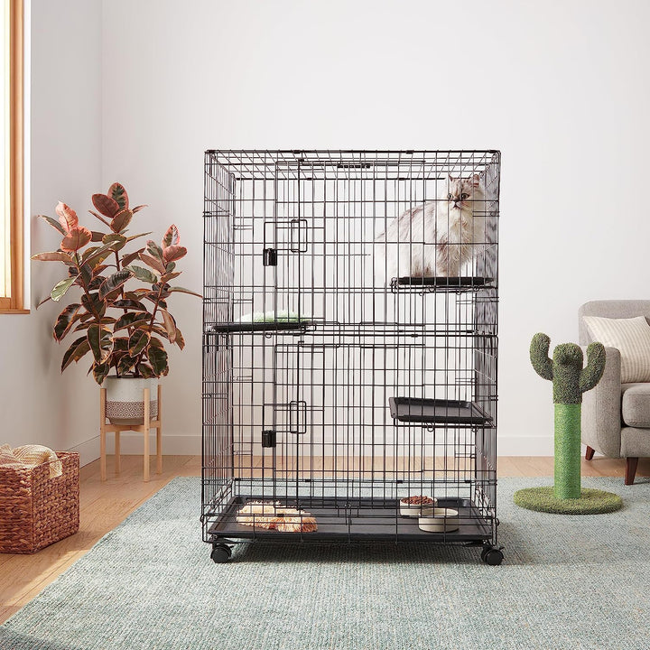 Large 3-Tier Cat Durable,Pliable Cage Playpen Box Crate Kennel - 35.8"L X 22.4"W X 50.6"H, Black