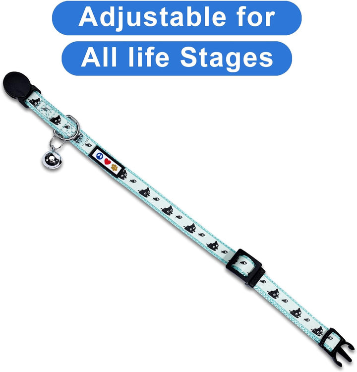 Glow in the Dark Cat Collar Kitten Collar with Safety Buckle and Removable Bell - Teal