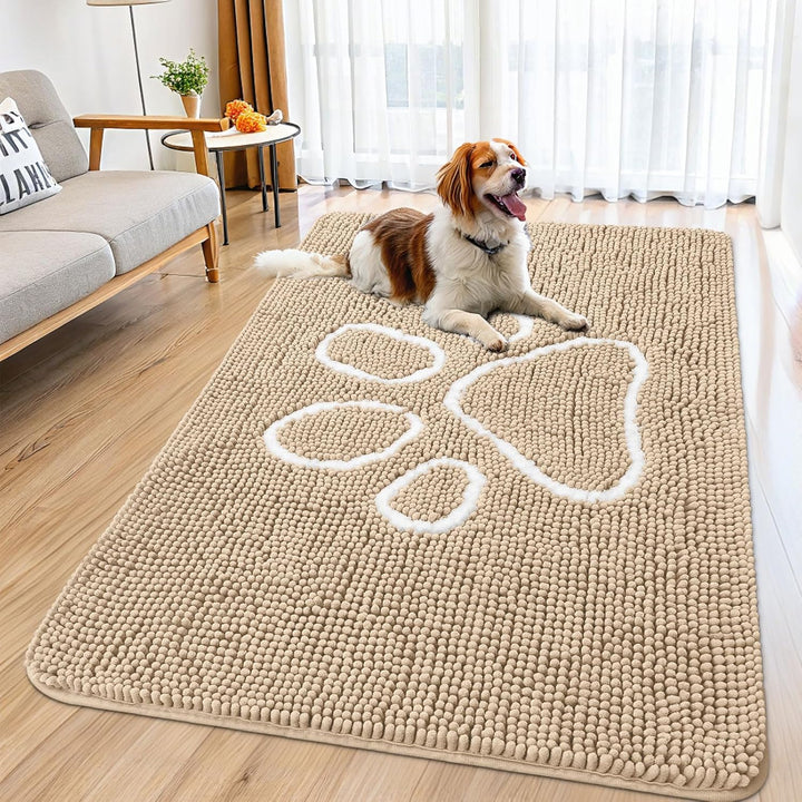 Dog Door Mat for Muddy Paws, Absorbent Dirt Trapper Non Slip Quick Dry Washable Chenille Mat for Mud Dogs, Entry Rug for Indoor and Outdoor (30X20 Inches, Grey)