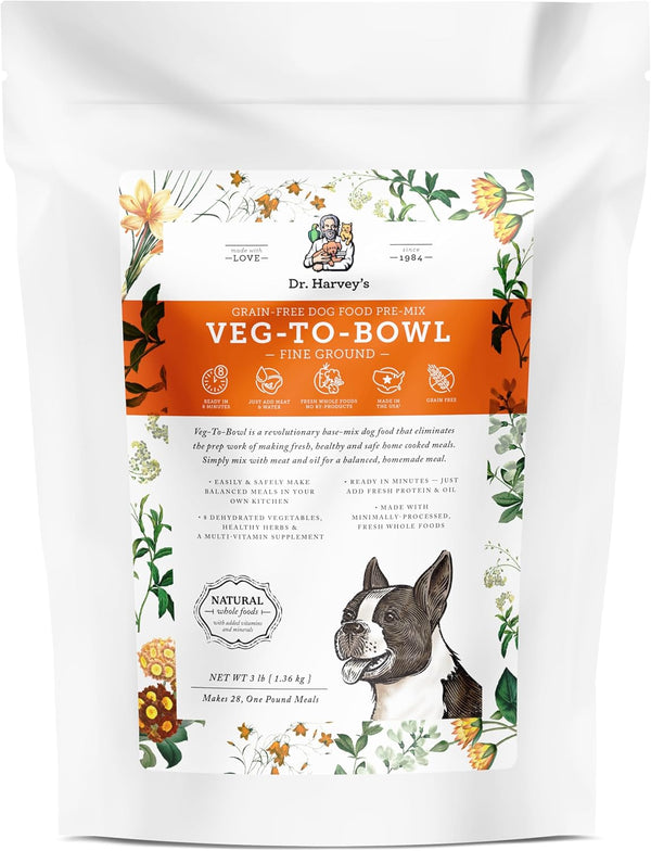 Veg-To-Bowl Fine Ground Dog Food, Human Grade Dehydrated Base Mix for Dogs, Grain Free Holistic Mix for Small Dogs (3 Pounds)