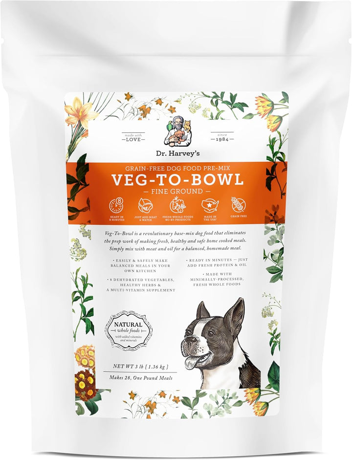 Veg-To-Bowl Fine Ground Dog Food, Human Grade Dehydrated Base Mix for Dogs, Grain Free Holistic Mix for Small Dogs (3 Pounds)