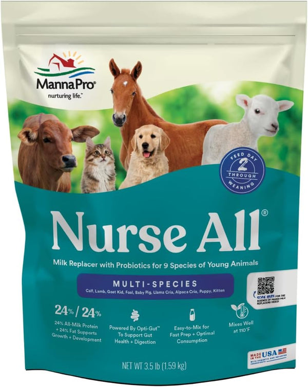 Nurse All Multi-Species Milk Replacer | Great for Calves, Lambs, Goat Kids, Foals, Baby Pigs, Llamas, Alpaca Crias, Puppies & Kittens | Provides Complete Nutrition | 3.5 Lb