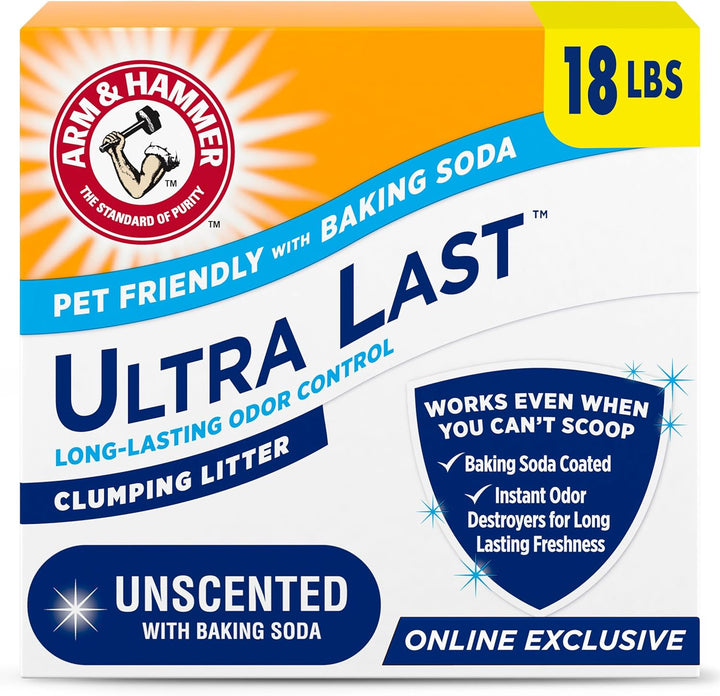 Ultra Last Clumping Cat Litter Unscented Multicat 18 Lbs. Pet Friendly with Baking Soda Odor Control Litter
