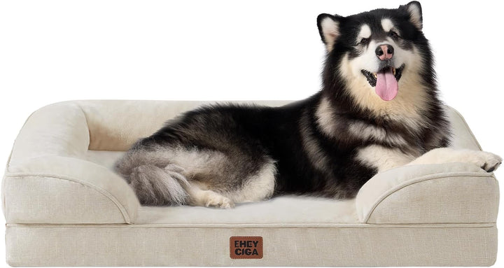 Orthopedic Dog Beds for Extra Large Dogs 44X32Inch, Waterproof Memory Foam XL Pet Bed with Sides, Non-Slip and Egg-Crate Foam Big Dog Couch Bed with Washable Removable Cover, Grey