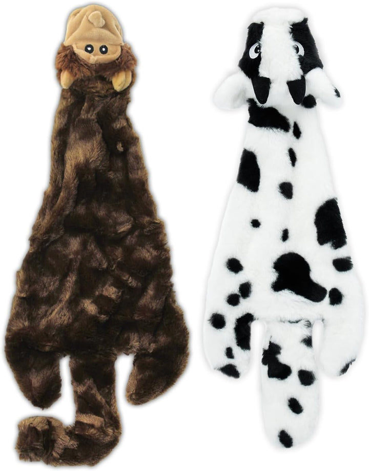 2-In-1 Stuffless Squeaky Dog Toys with Soft, Durable Fabric for Small, Medium, and Large Pets, No Stuffing for Indoor Play, Supports Active Biting and Play - 4 Figures, Small