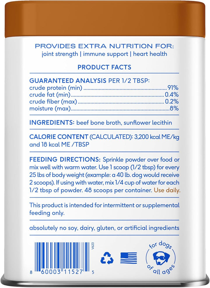 Bone Broth for Dogs - Made with Real Beef Bone Broth, Dog Food Toppers for Picky Eaters - Provides Extra Hydration & Nutrition for Joint Strength, Immunity & Heart Health-48 Scoops
