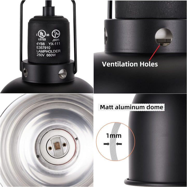 5.5Inch Deep Dome Reptile Heat Lamp Reptile Light Fixture UVB Light Fixture Max 100W for Bearded Dragon, Turtles, Snake and Lizard Terrarium