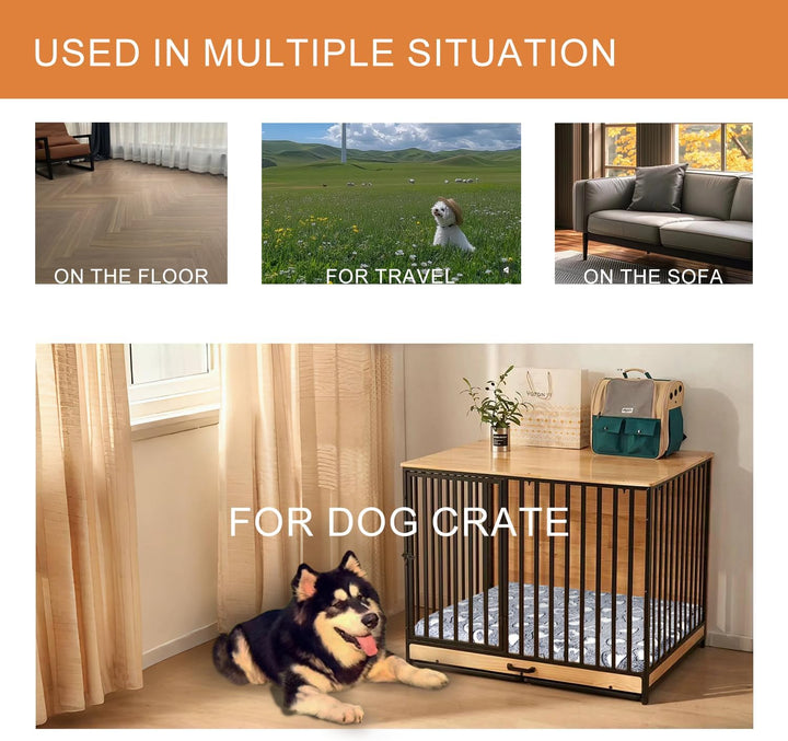 Reversible Cool and Warm Dog Bed Mat for Crates - Stylish Pad with Waterproof Inner Linings and Removable Machine Washable Cover, Firm Support for Small to Xx-Large Dogs, Grey