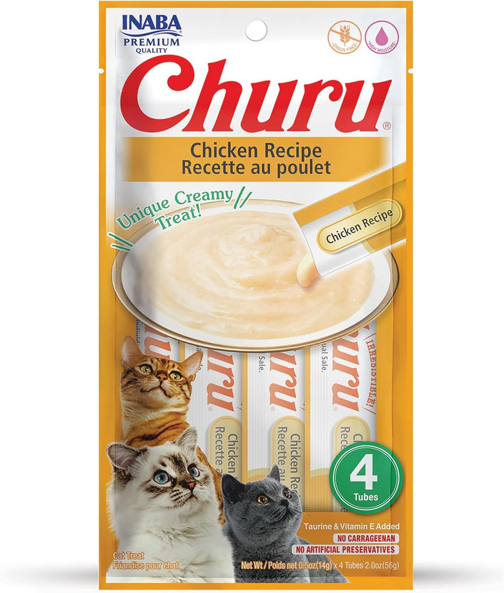 Churu Cat Treats, Grain-Free, Lickable, Squeezable Creamy Purée Cat Treat/Topper with Vitamin E & Taurine, 0.5 Ounces Each Tube, 4 Tubes, Tuna with Salmon Recipe