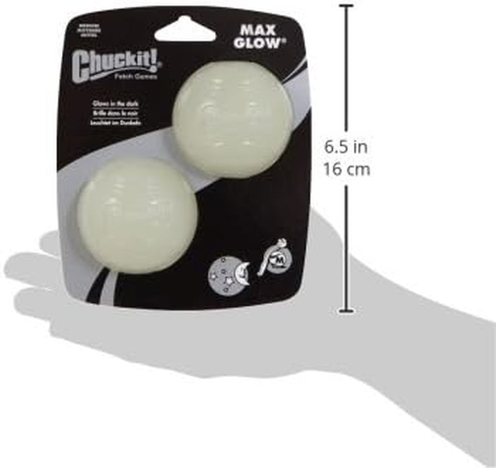 Glow in the Dark Bouncy Balls - Ball for Dogs, Chuckit Dog Toy, Max Glow Balls - Medium, 2.5 Inch Pack of 2