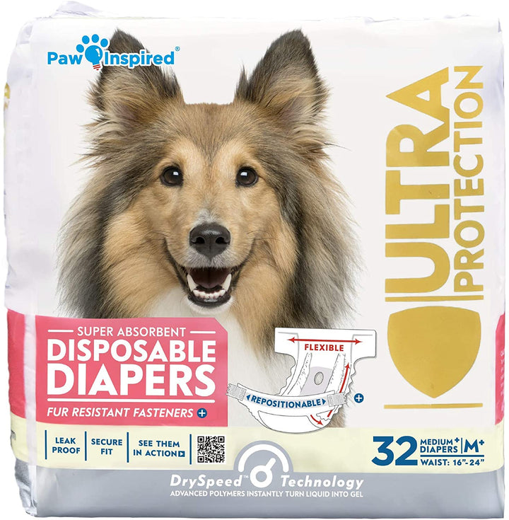 32Ct Disposable Dog Diapers | Female Dog Diapers Ultra Protection | Diapers for Dogs in Heat, Excitable Urination, or Incontinence (Small)