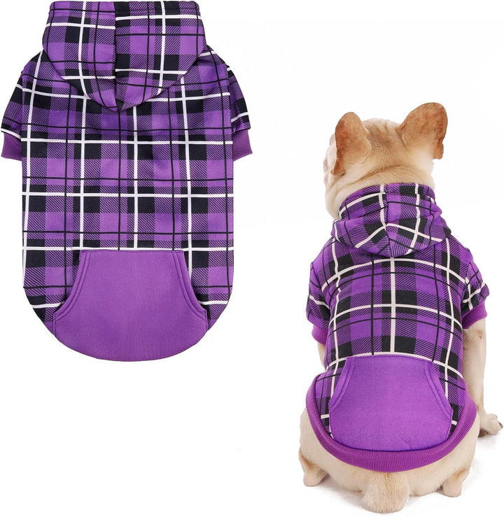 Plaid Dog Hoodie - British Style Warm Dog Sweater Shirt with Leash Hole,Pitbull Clothes Outfits,Winter Coat Apparel for All Breeds Puppy Girl Boy-Cat Apparel