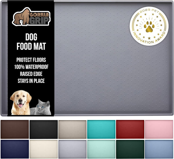 100% Waterproof Raised Edge BPA Free Silicone Pet Feeding Mat, Dog Cat Food Mats Contain Spills Protects Floors, Placemats for Cats and Dogs Water Bowl, Pets Accessories 18.5X11.5 Gray