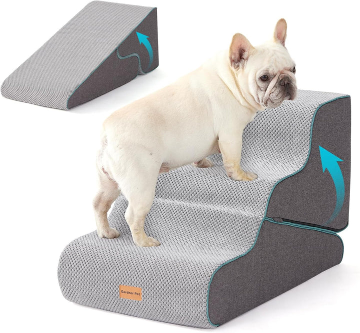 Dog Stairs for Small Dogs 16.5" H, 2 in 1 Transformable 3-Step Pet Stairs and Ramp, Dog Steps for Couch (13-20 In) with Durable Non-Slip Waterproof Cover and Certipur-Us Certified Foam