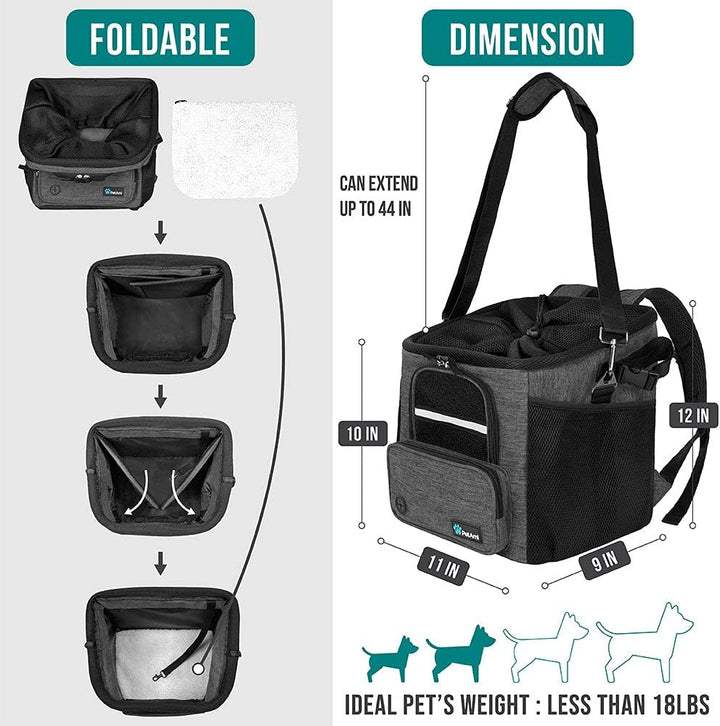 Dog Bike Basket, Soft-Sided Ventilated Dog Bike Carrier Backpack, Pet Bicycle Basket for Bike Handlebar, Small Medium Puppy Cat Kitten Car Booster Seat with Safety Strap, Max 18 Lbs, Dark Gray