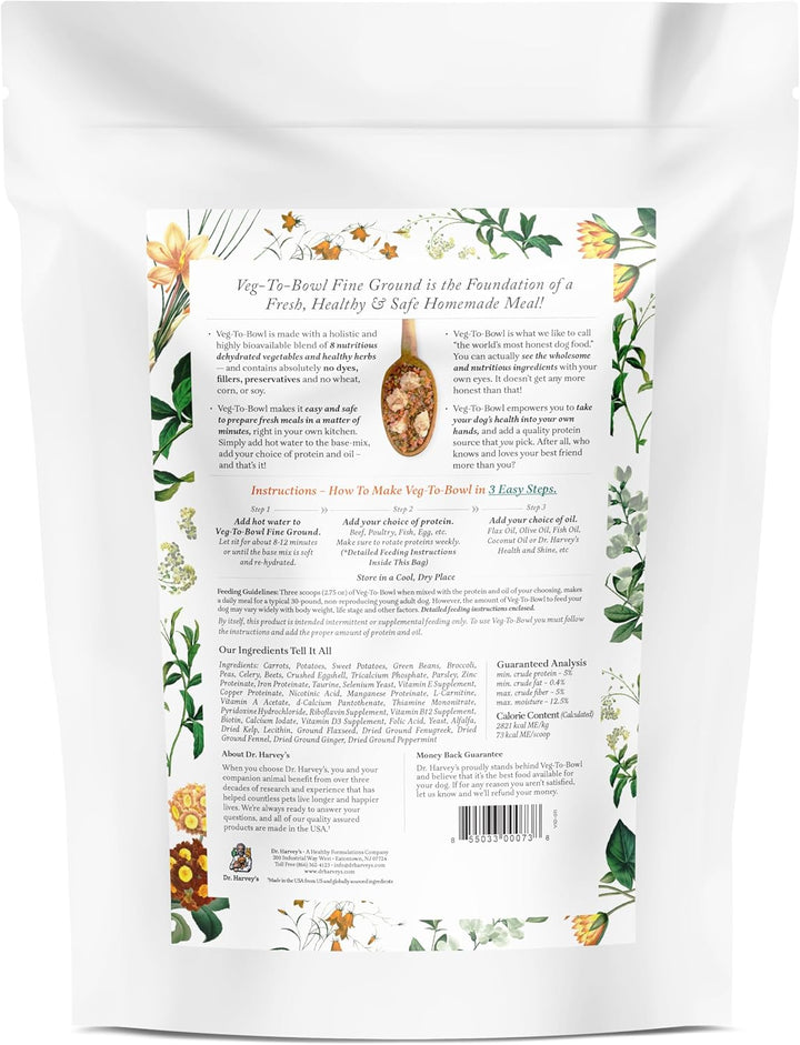 Veg-To-Bowl Fine Ground Dog Food, Human Grade Dehydrated Base Mix for Dogs, Grain Free Holistic Mix for Small Dogs (3 Pounds)