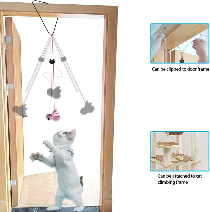 Cat Toys Interactive for Indoor Cats,2Pcs Retractable Cat Wand,9Pcs Teaser Toys&1Pcs Hanging Door Lure Kitten Toy,Interactive Feather Toy for Teaser Play and Chase Exercise with Kitten